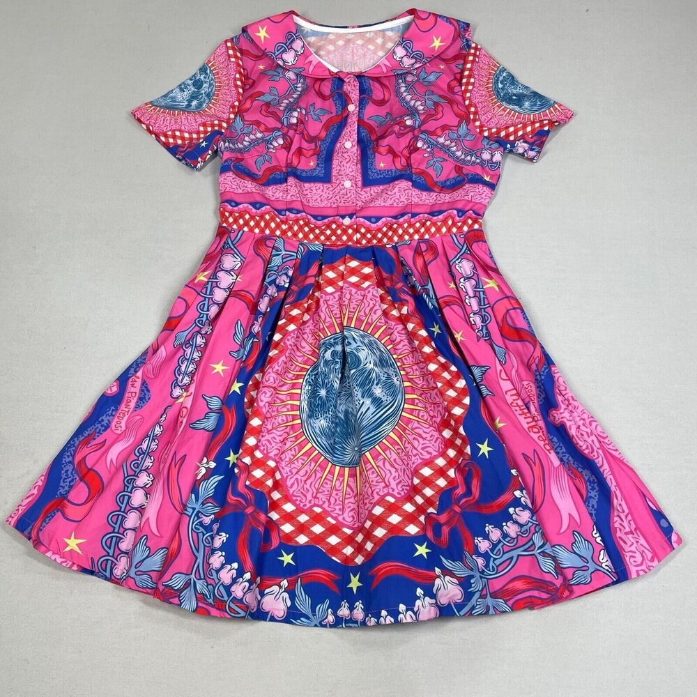 Beautiful Genius Dress Women S Pink Pleat A Line Floral Collar Jordan Piantedosi